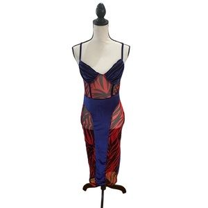 Zebra Sheer Cut Out Velvet Midi Dress